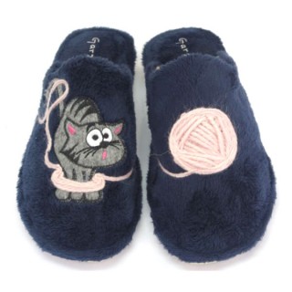 Zapatillas gato y ovillo de lana - Azul Marino