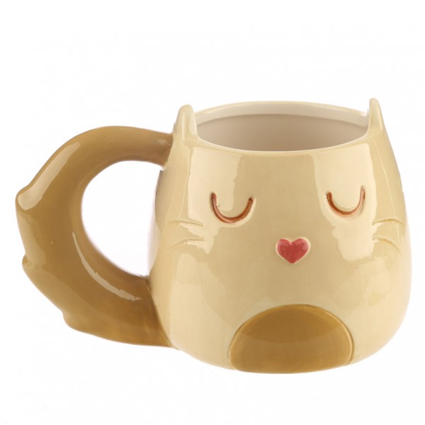 Taza cerámica en forma de gato - Color Crema -
